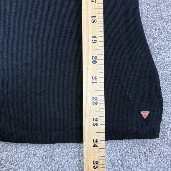 Guess Womens Black Ribbed Henley Tank Top V-Neck Sleeveless Large Y2K Goth Moto - Picture 5 of 8